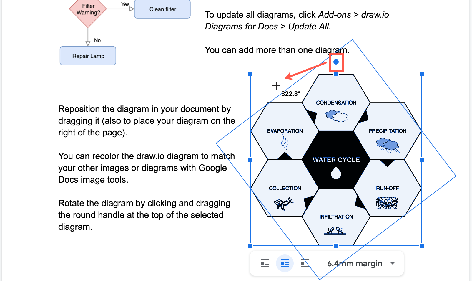 Apply a new colour filter to your diagram in your Google document