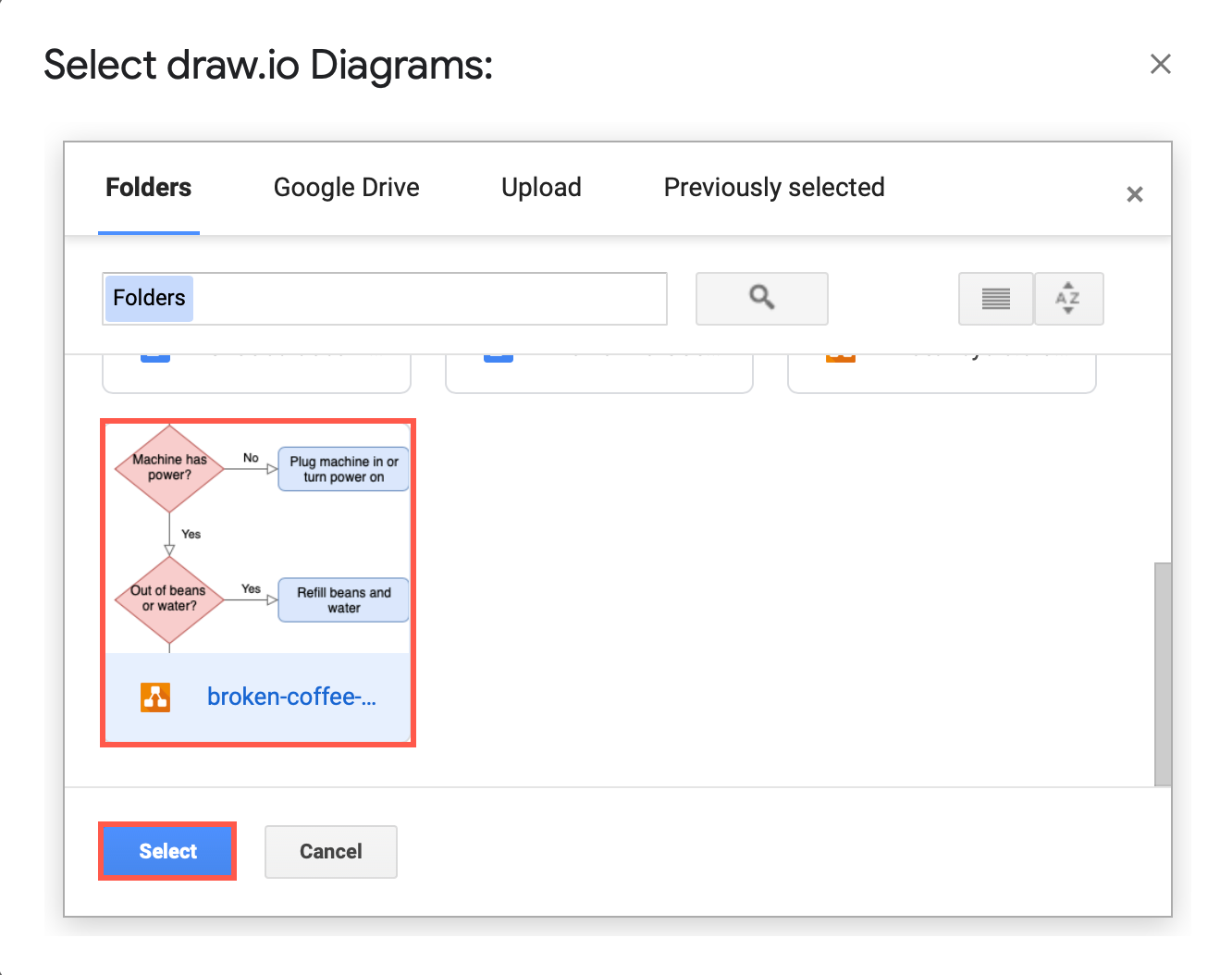 Select your diagram file from Google Drive to insert into your document