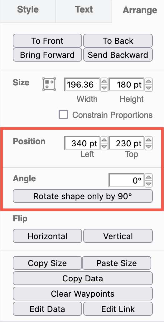 Rotate a shape using the tools in the Arrange tab of the format panel