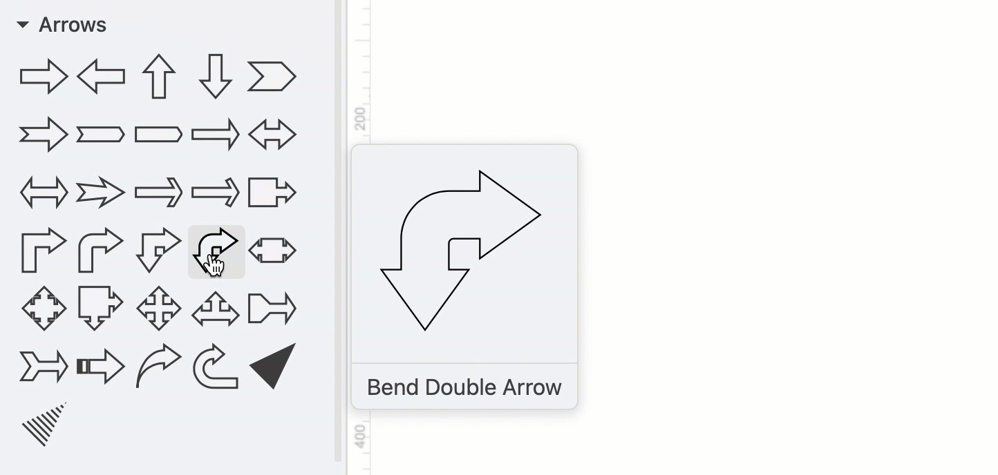 Remove the arrow heads with the orange diamond grab handles to create a bent pipe shape from an arrow shape