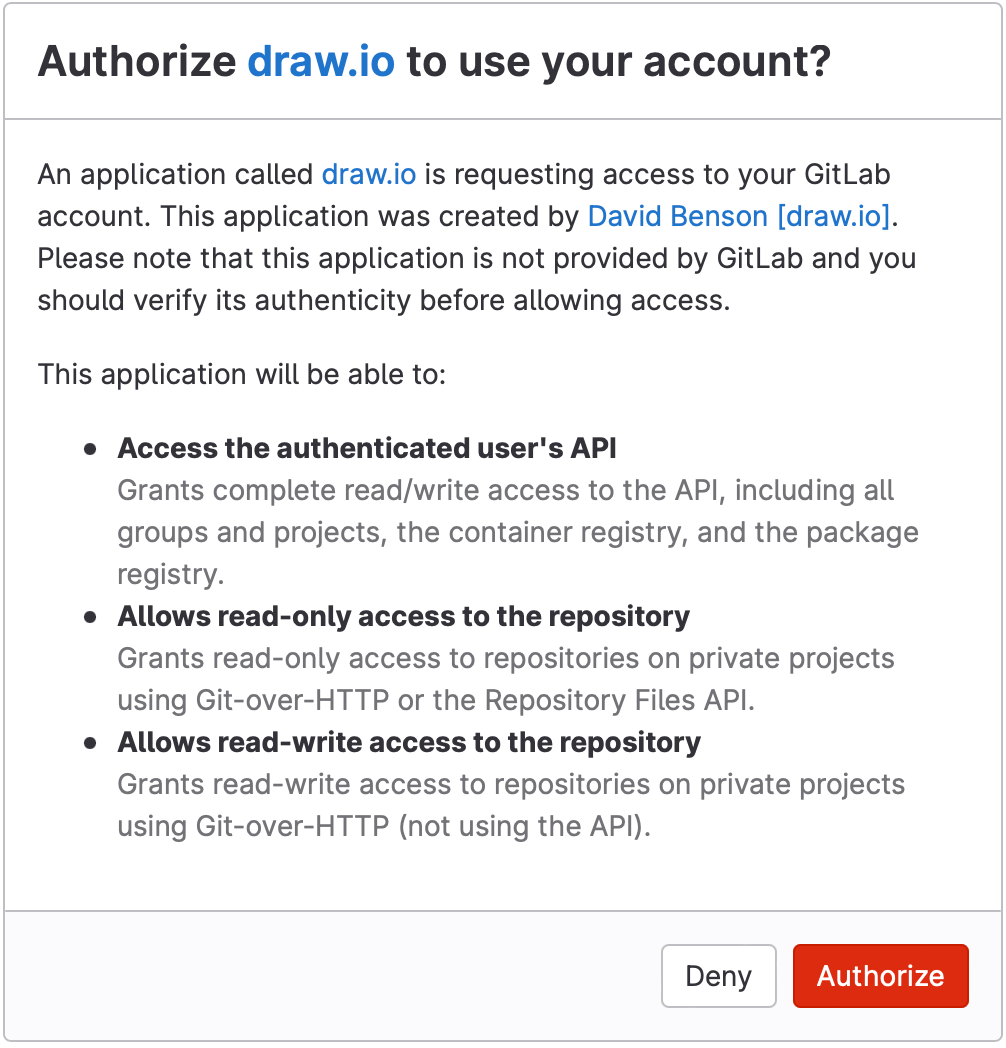 Log into your account, then click on Authorize to allow access to your GitLab account and repositories