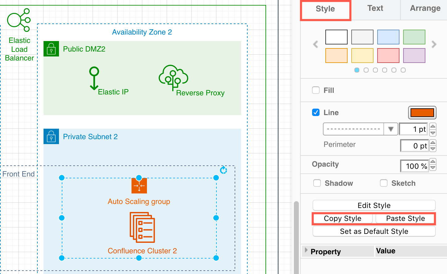 Copy and paste styles via the Style tab in the format panel