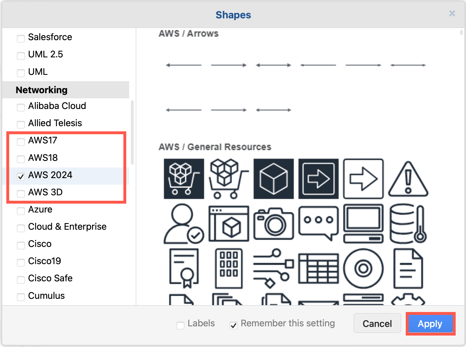 Enable the AWS19 shape library for Amazon Web Services infrastructure diagrams in draw.io