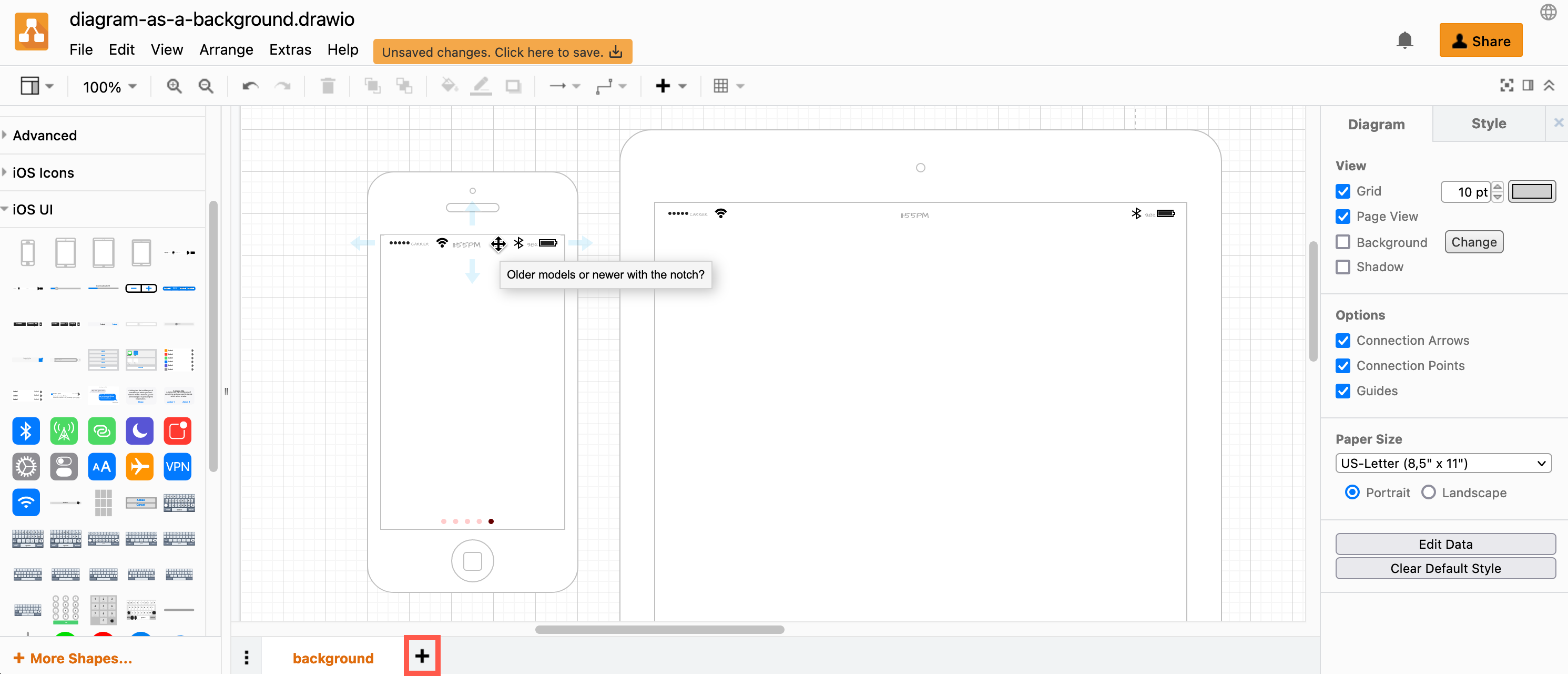 Add another page to your diagram