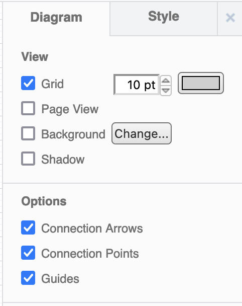 Click Change next to Background to open a dialog where you can select the background diagram page