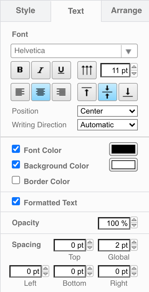 Style label text via the Text tab in the format panel in draw.io