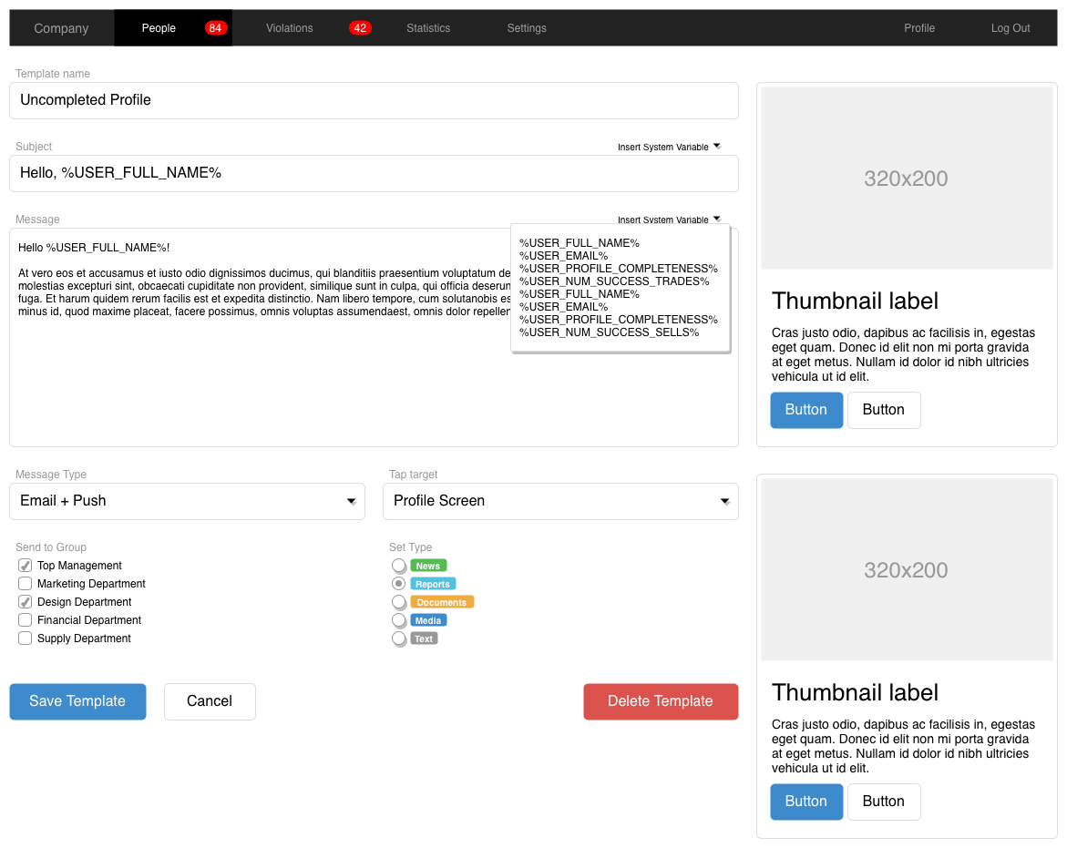 Bootstrap template for UX design and testing