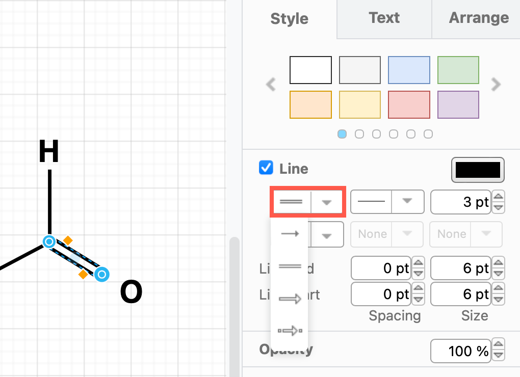 Change the style of the connector to show a double bond