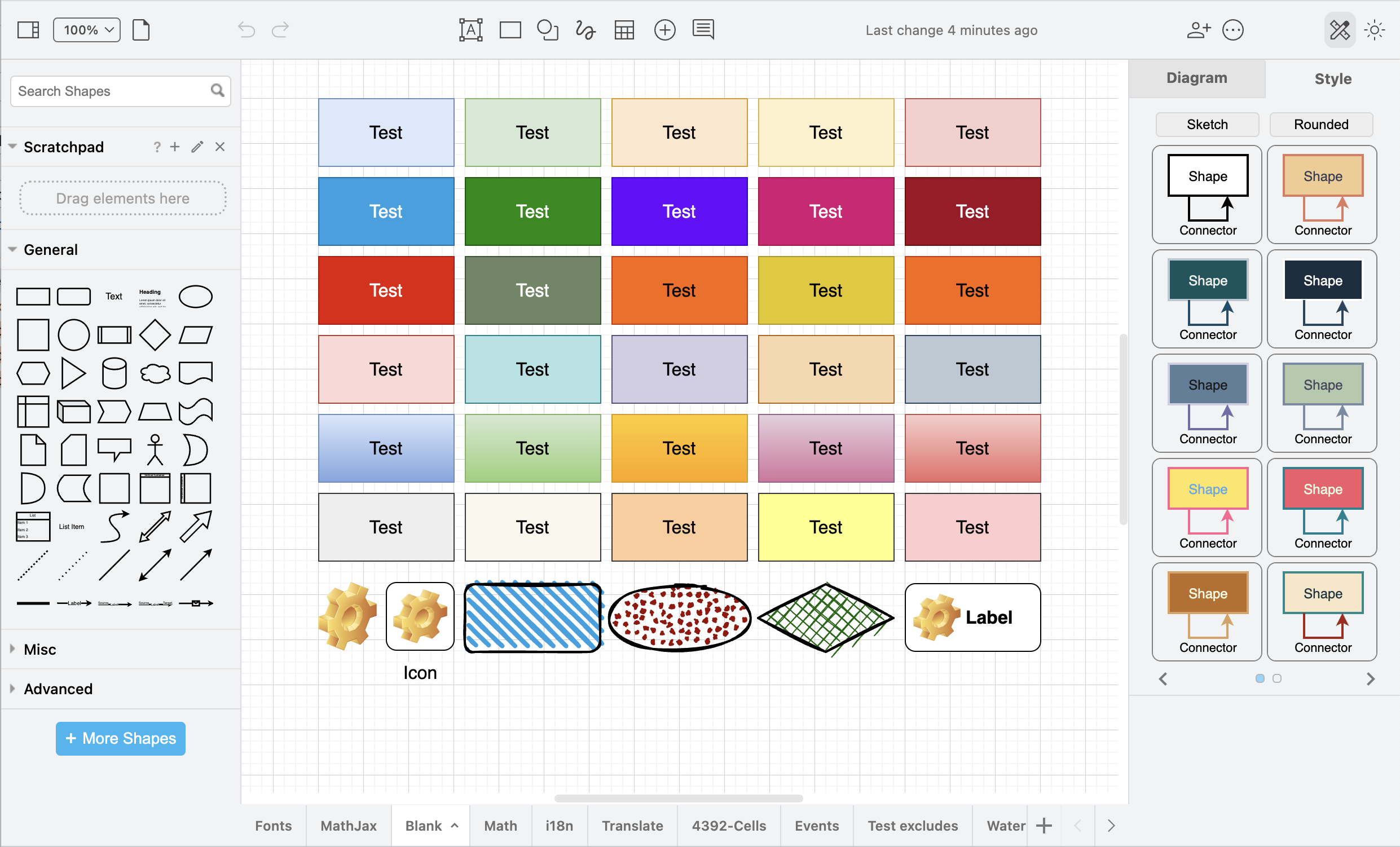 All the colours of the Style tab palettes and the global style in light mode in draw.io