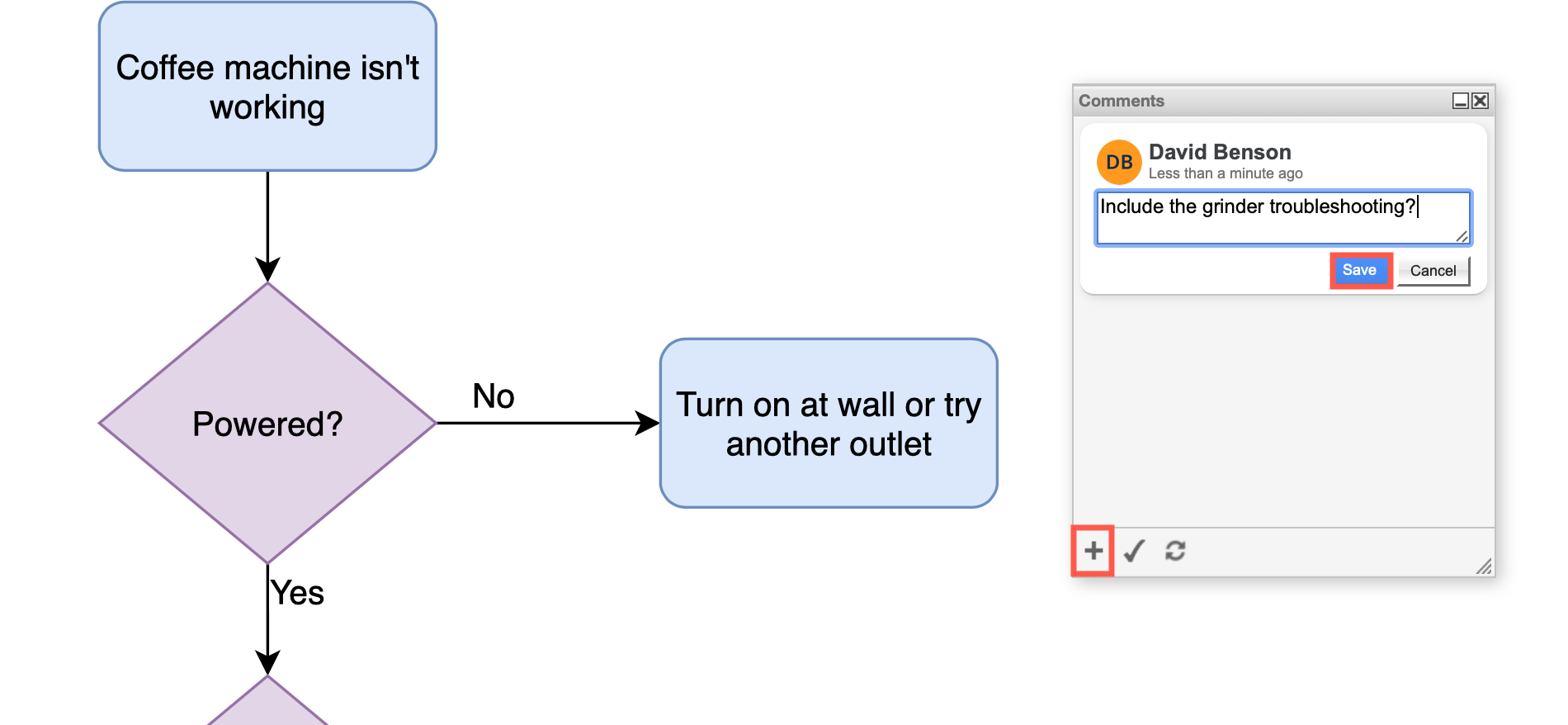 Add a comment to a draw.io diagram attached to a page in Confluence via the Comment dialog