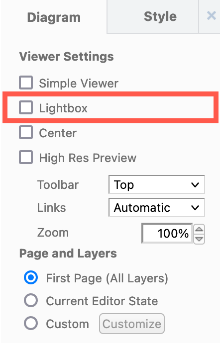 Disable the Lightbox in the draw.io diagram editor in Confluence Cloud