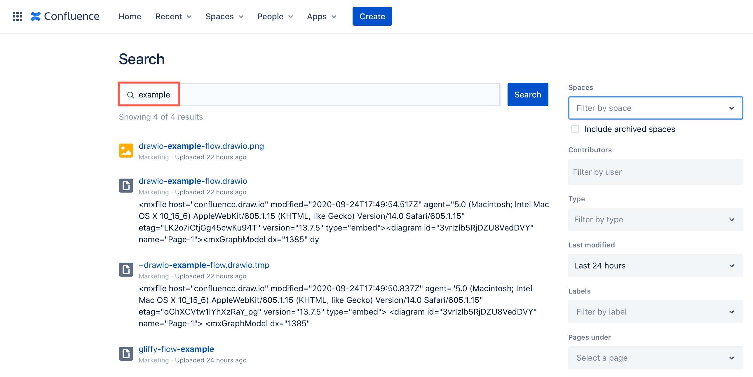 Search for a diagram filename in Confluence Cloud