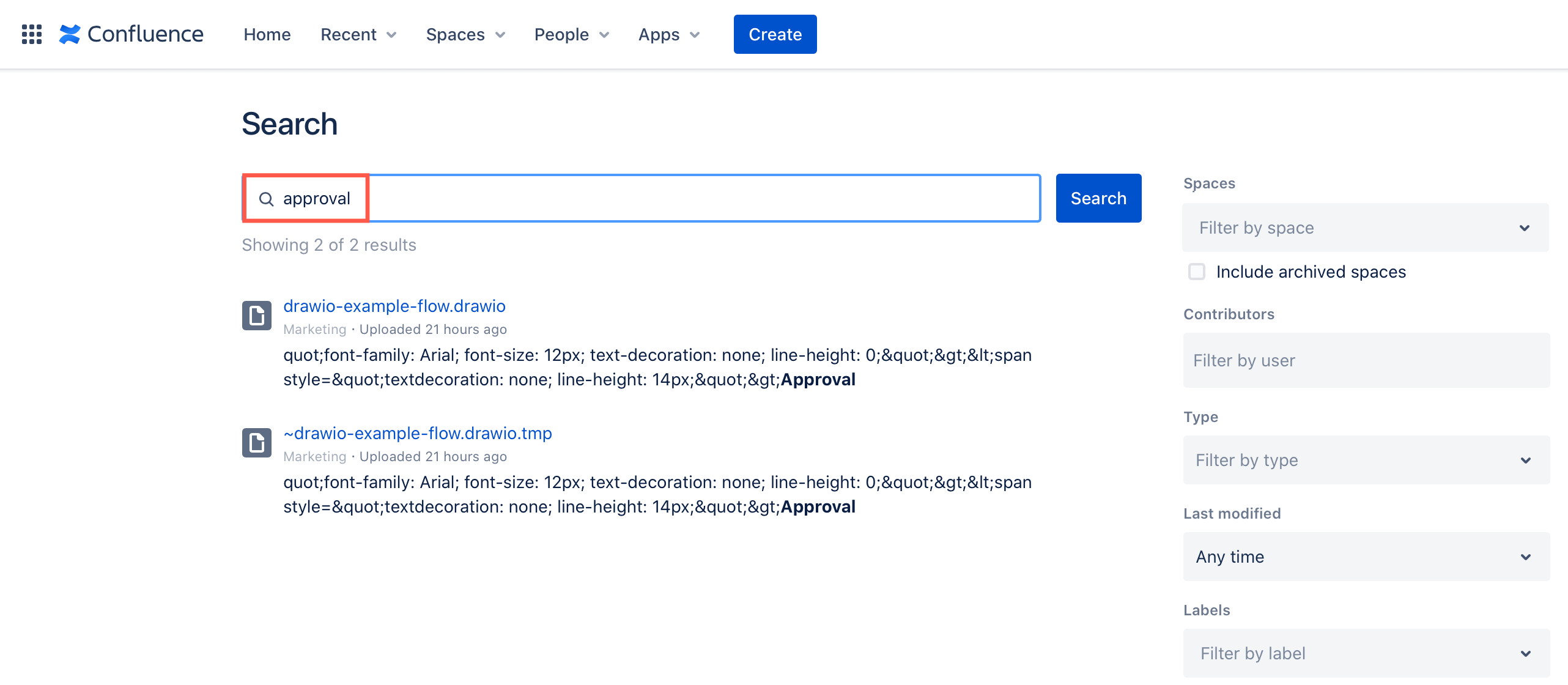 Search for label text inside a diagram in the basic Confluence Cloud search