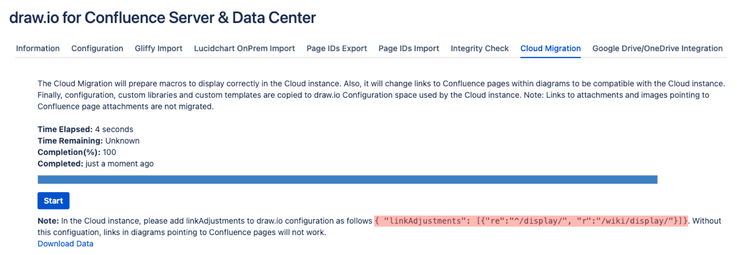 Copy the configuration command - you'll need to paste this into the draw.io configuration in your Cloud instance