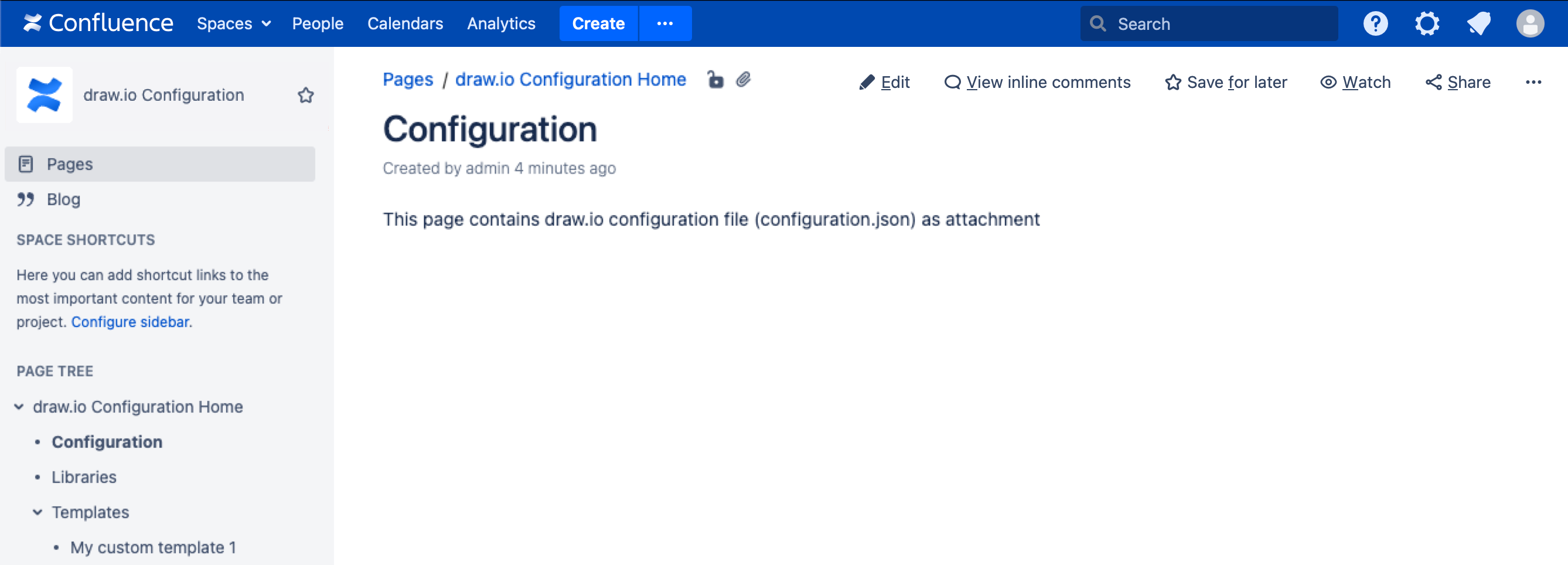 A new space will be created in your Data Center / Server instance with the pages needed for draw.io configuration in Cloud.