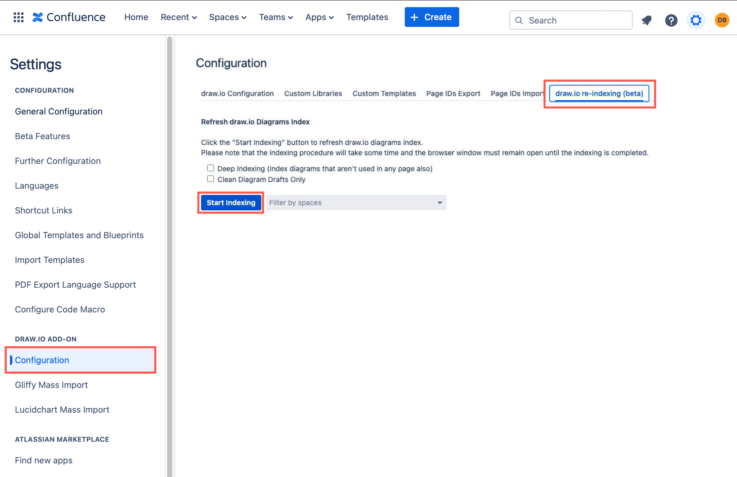 In the draw.io configuration, run a re-index on your Confluence Cloud instance to make sure all diagram links and embedded diagrams are referred to correctly