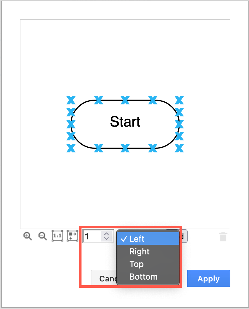 Specify how many connection points to add, and which edge to add them to