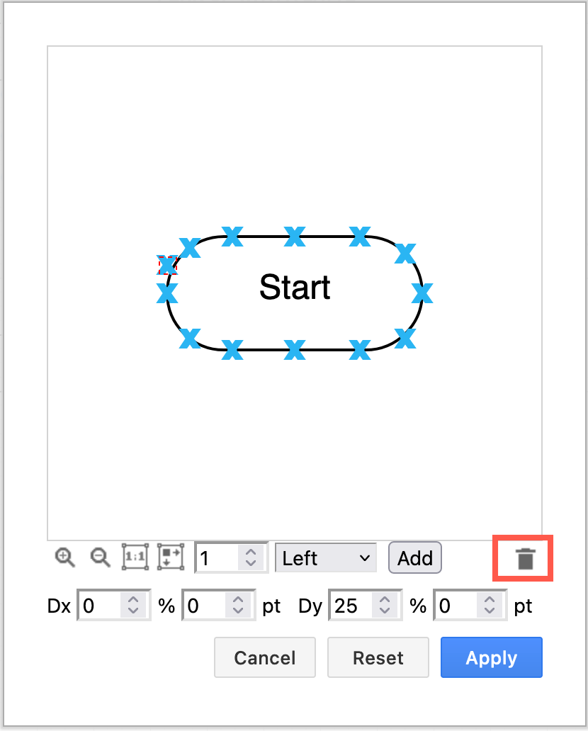 Delete connection points on a shape in the visual editor with draw.io