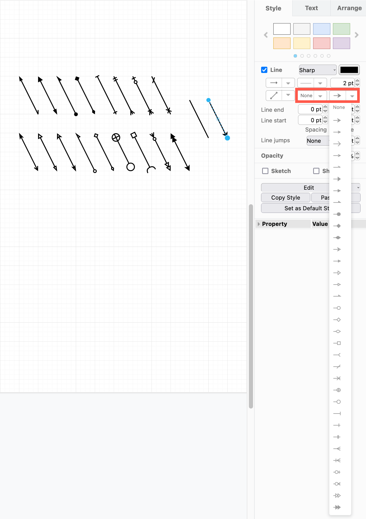Select a different arrow head for the start and end of your connector via the Style tab in the format panel in draw.io