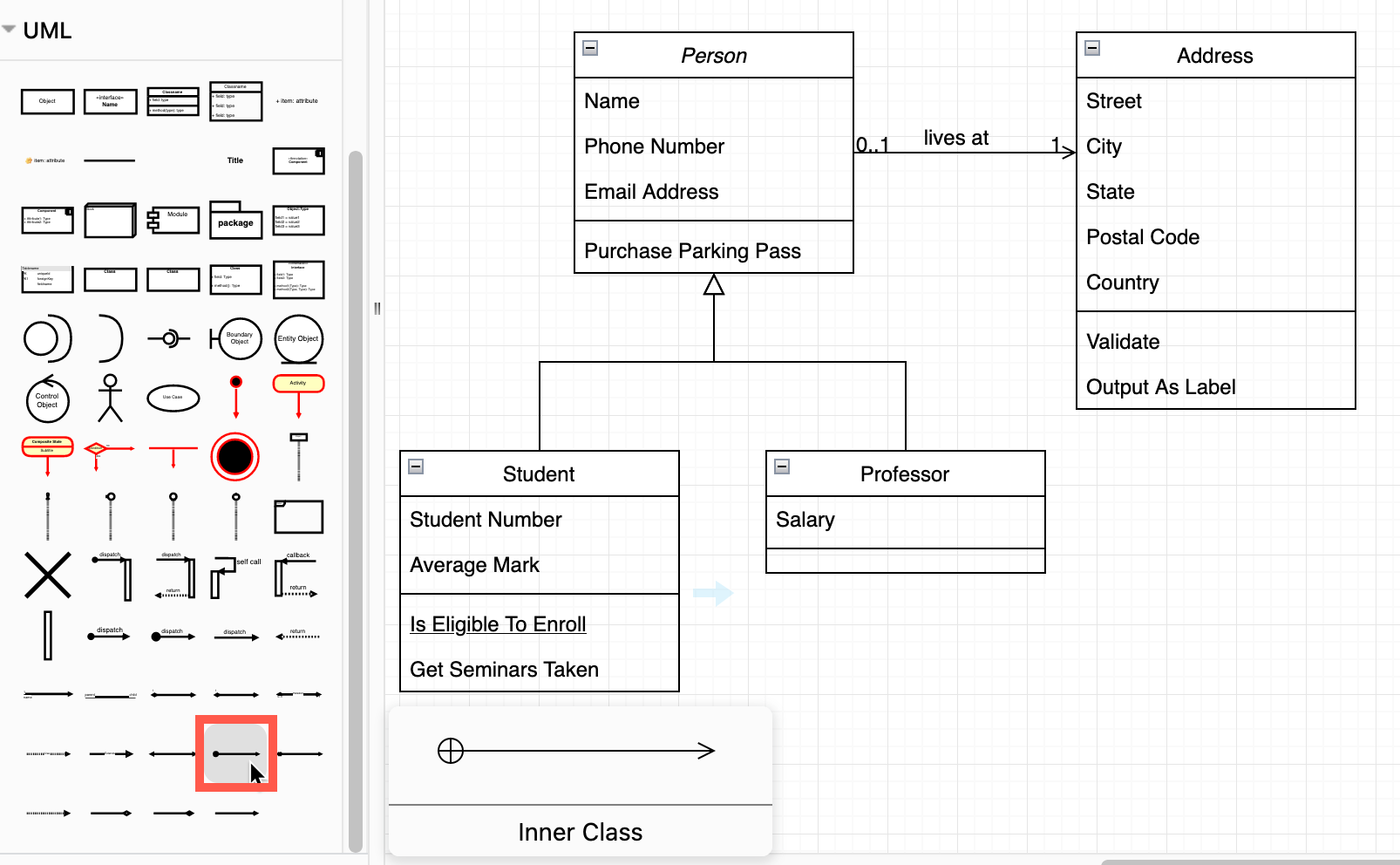 Shape libraries, such as the UML shape library, contain relevant connectors with specific arrow heads