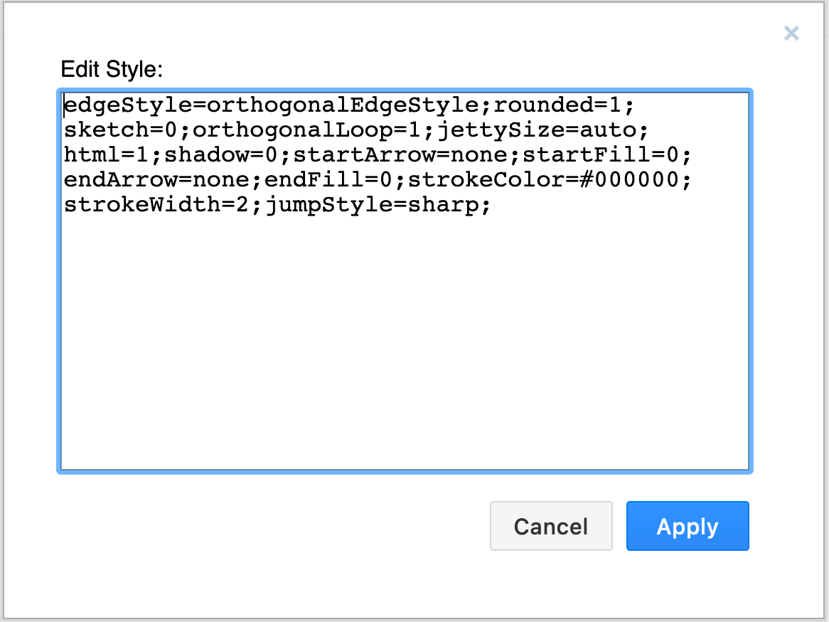 Manually style your connector using key=value pairs in the Edit Style dialog