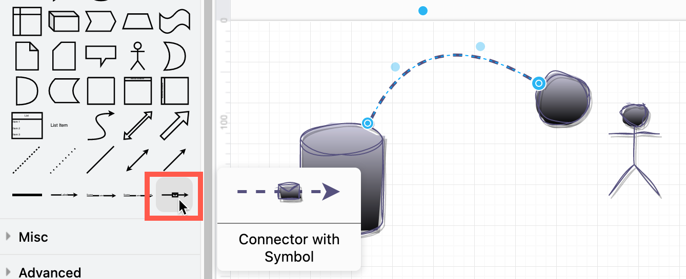 Hover over a connector in the shape libraries to see it styled with the default style