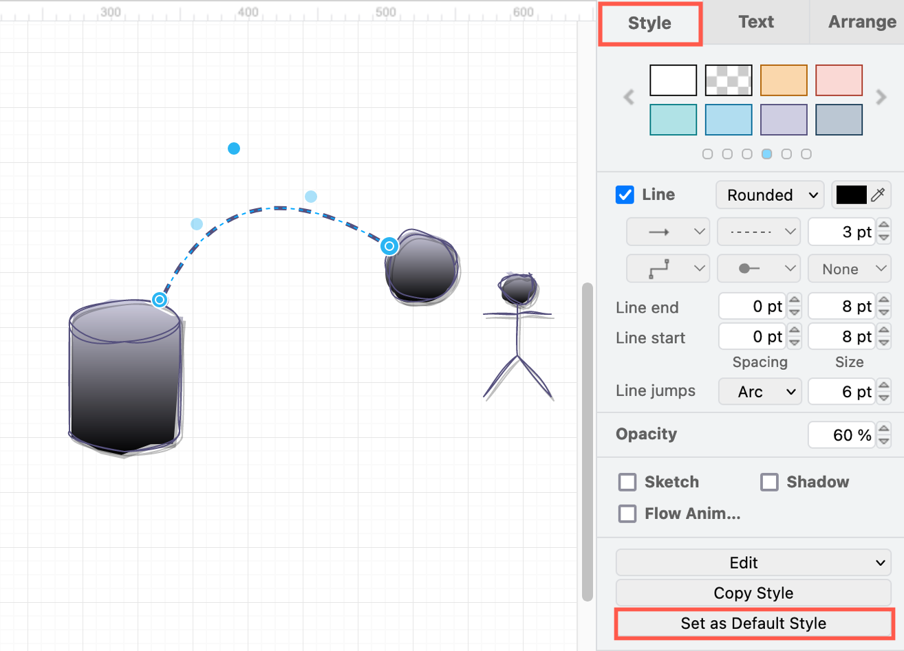 Set a default shape or connector style in draw.io