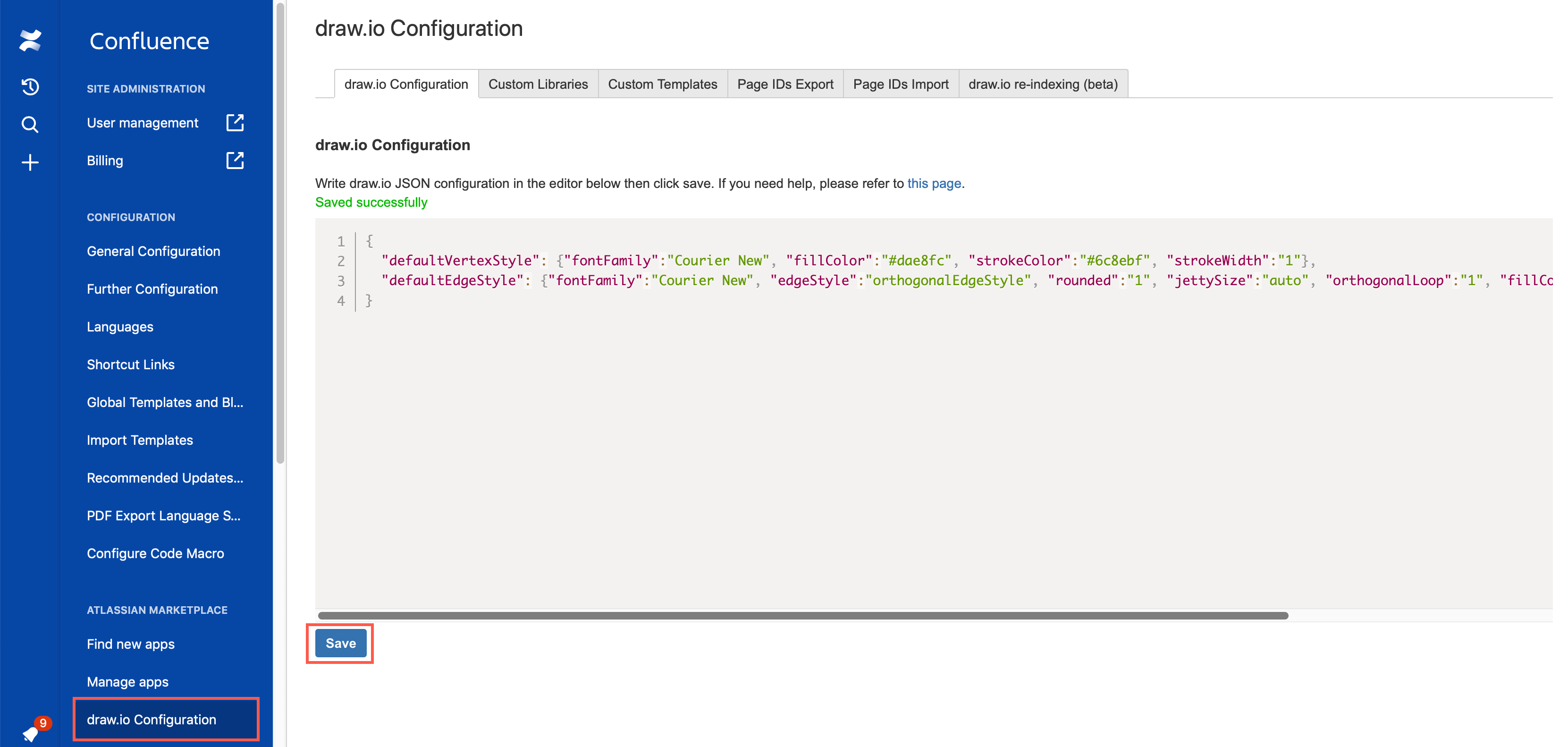 Administrators can set global custom default styles for shapes and connectors in draw.io diagrams in the Confluence Cloud settings