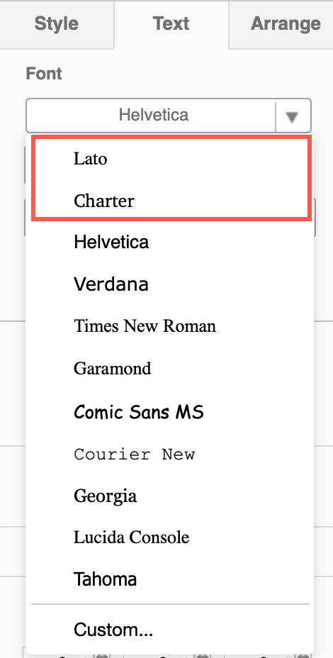 Custom fonts are added before the default fonts in draw.io for Confluence Cloud