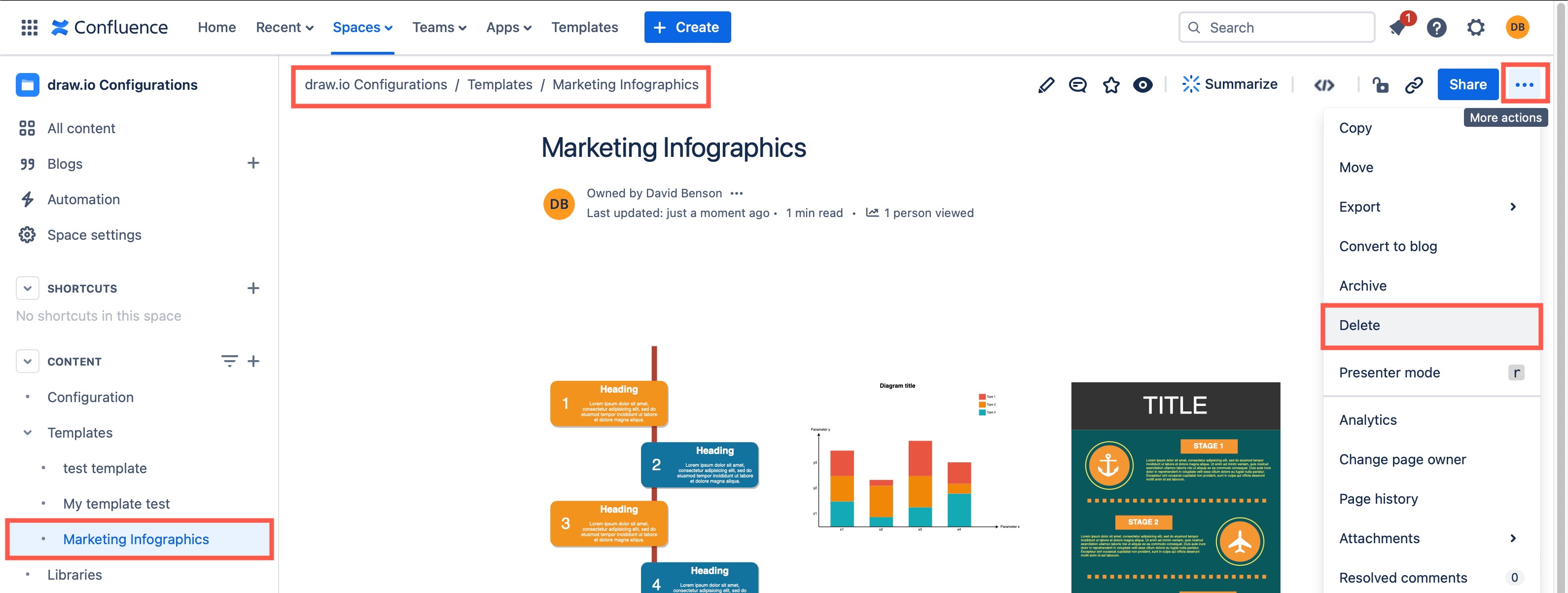 Delete a category and its custom template diagrams in Confluence Cloud