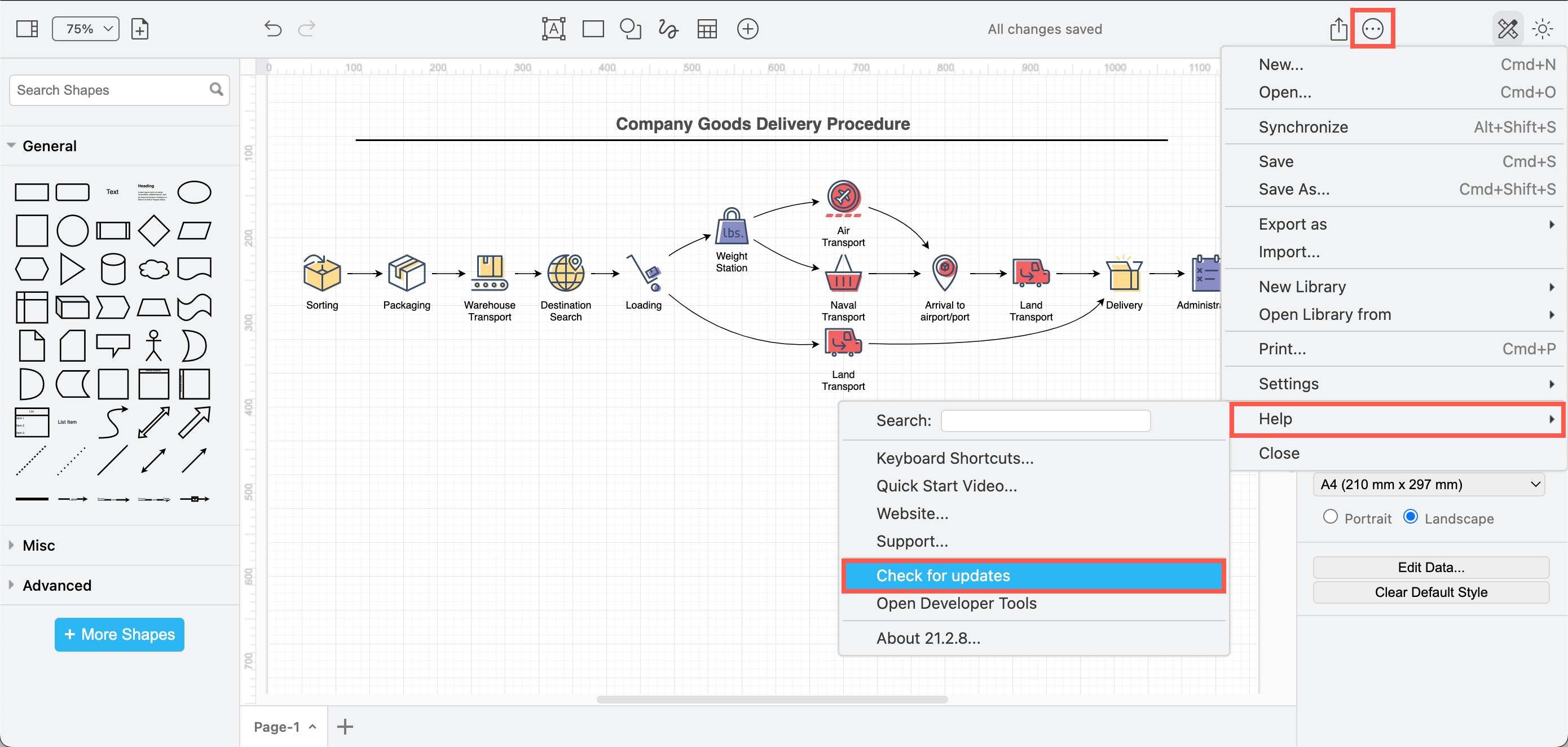 In the draw.io desktop app, check for updates to access new editor functionality