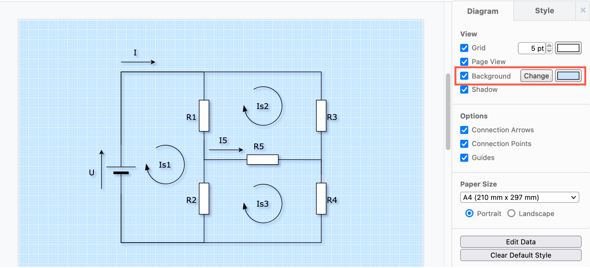 Change how the grid is displayed on the drawing canvas in draw.io