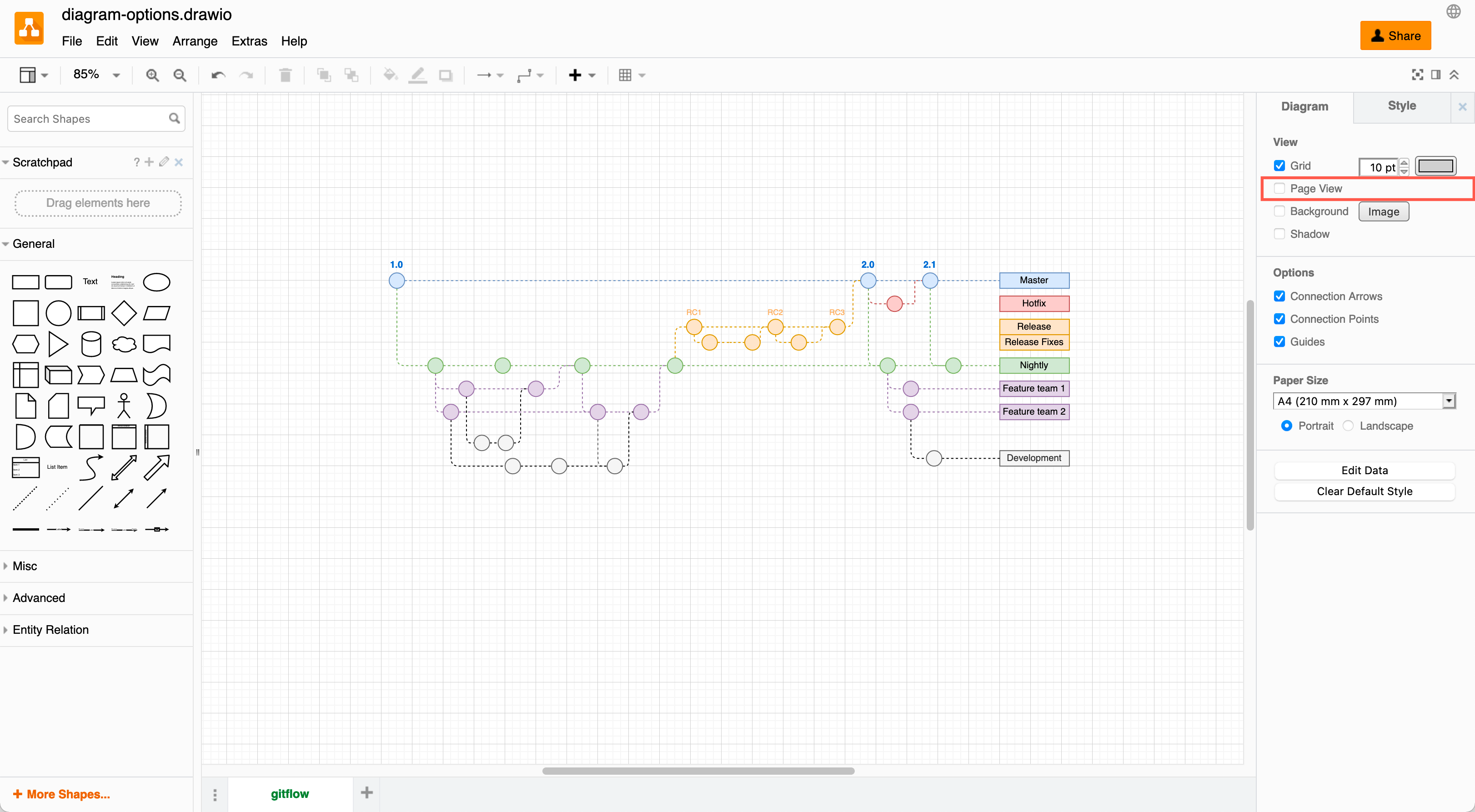 Change how the grid is displayed on the drawing canvas in draw.io