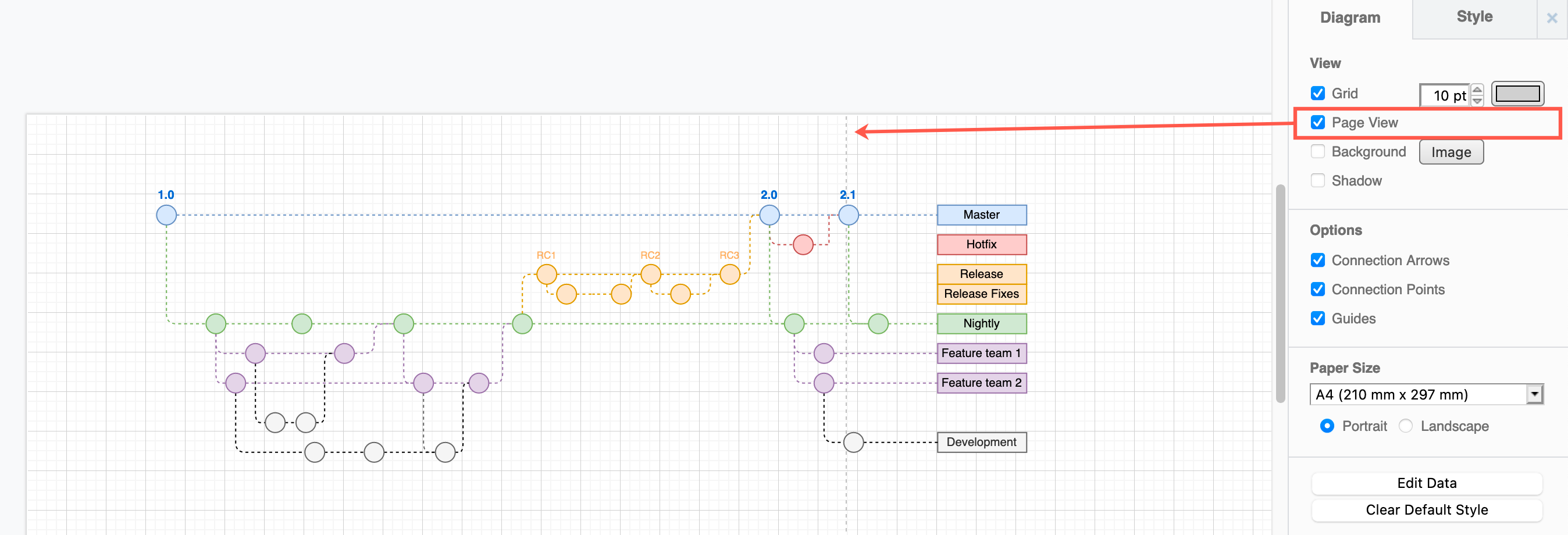 Change how the grid is displayed on the drawing canvas in draw.io