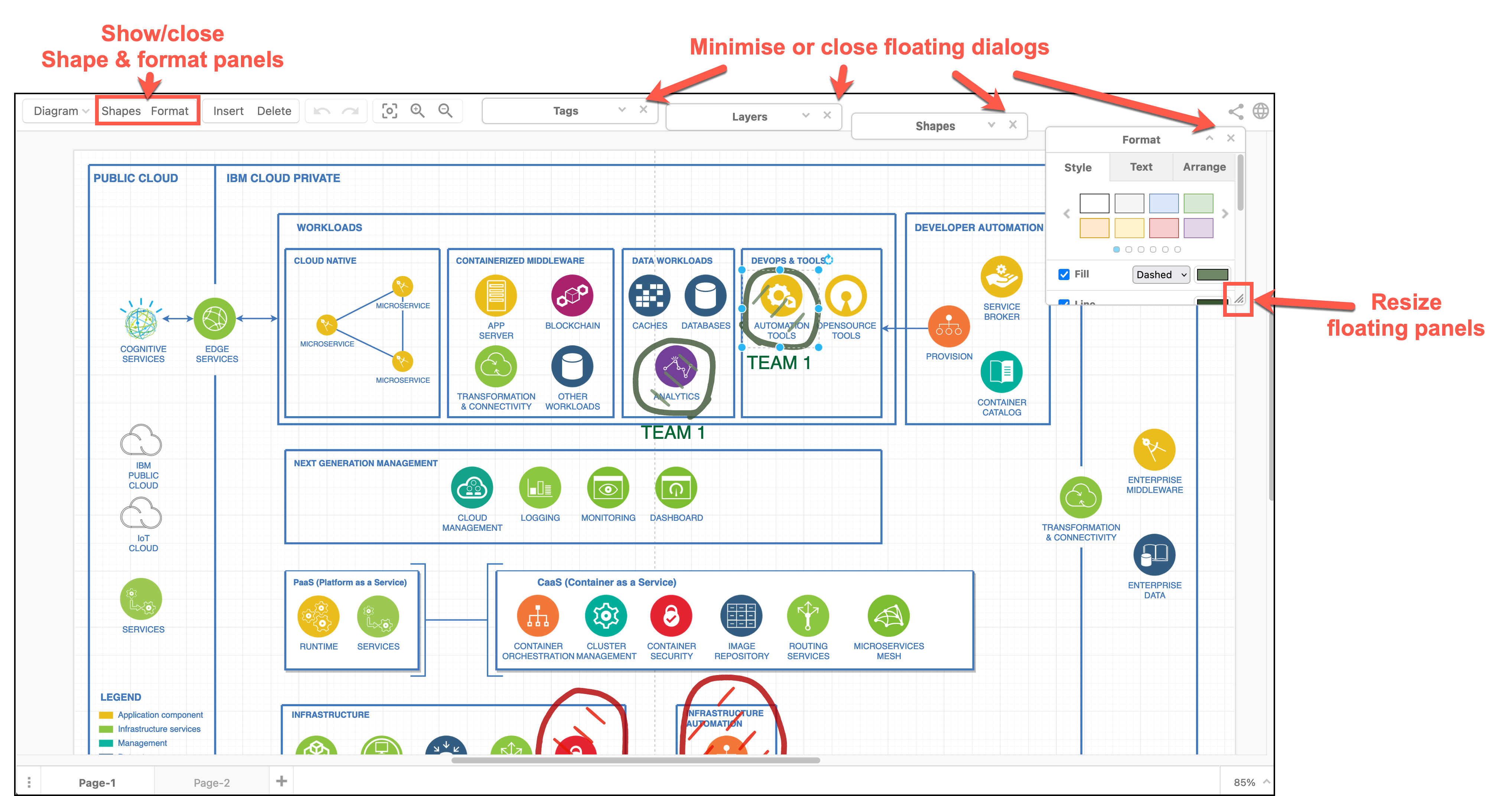 Make the drawing canvas less cluttered when using the Minimal editor theme in draw.io