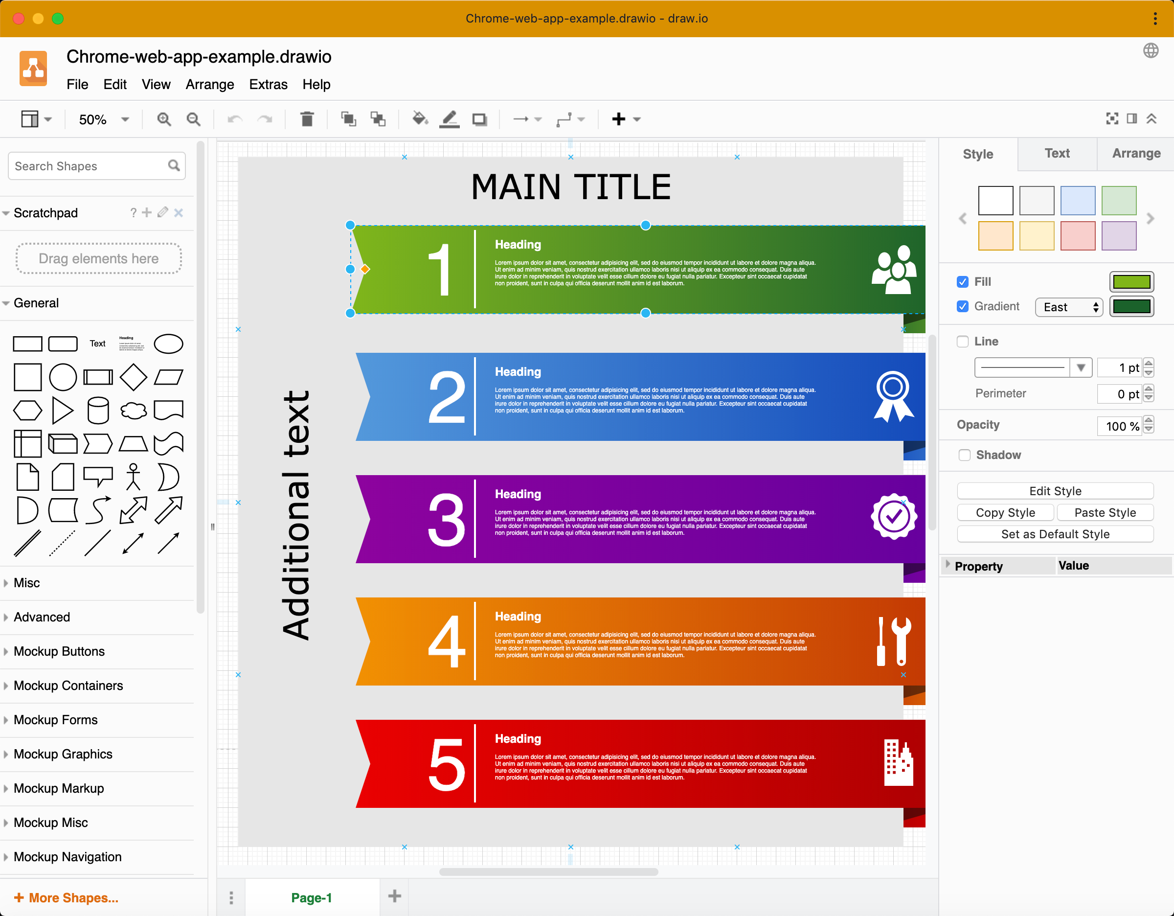 An infographic template diagram in the draw.io Chrome app