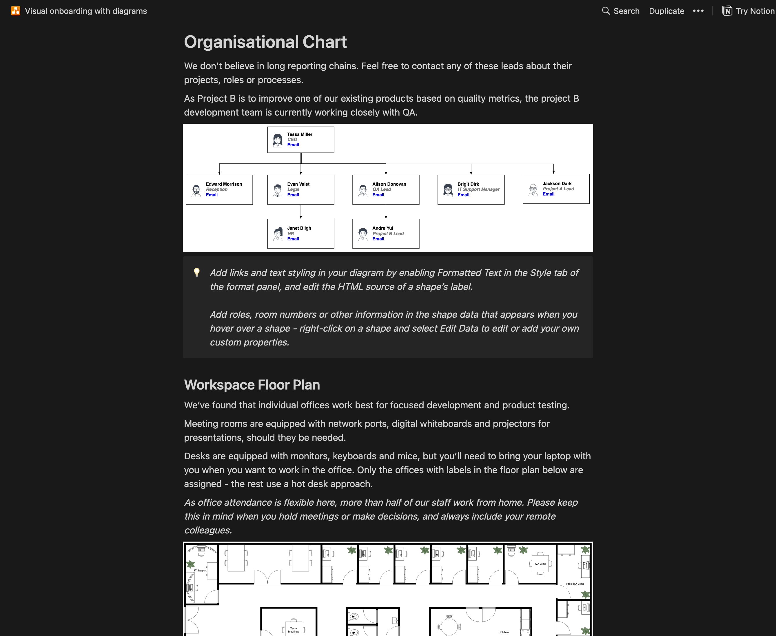 Non-Chrome users can see view .diagrams in Notion pages and templates, but won't be able to edit them in Notion