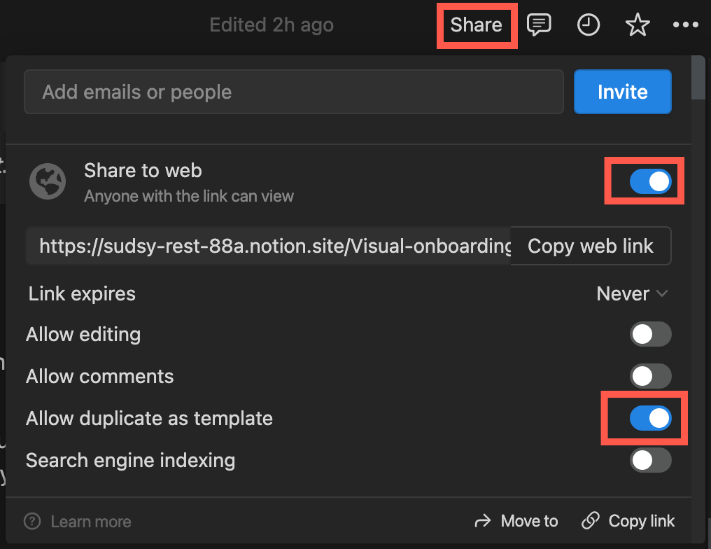 Ensure your Notion template with diagrams is shared publicly and allows other Notion users to duplicate it.