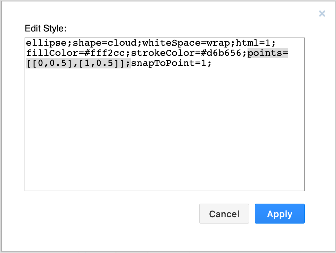 Define your own custom connection points by adding locations in the points[] array in the shape's style