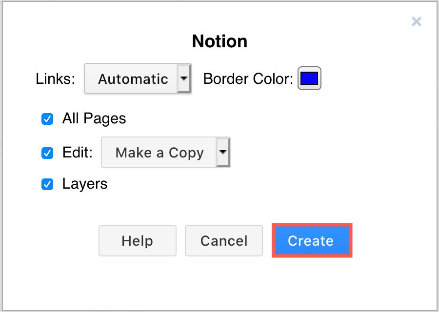Select the options for your embedded diagram that you want to display in Notion