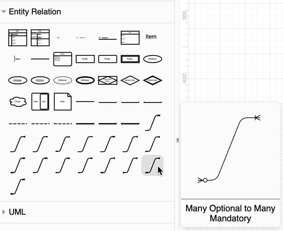 Hover over connector shapes in the Entity Relation library to see them more clearly