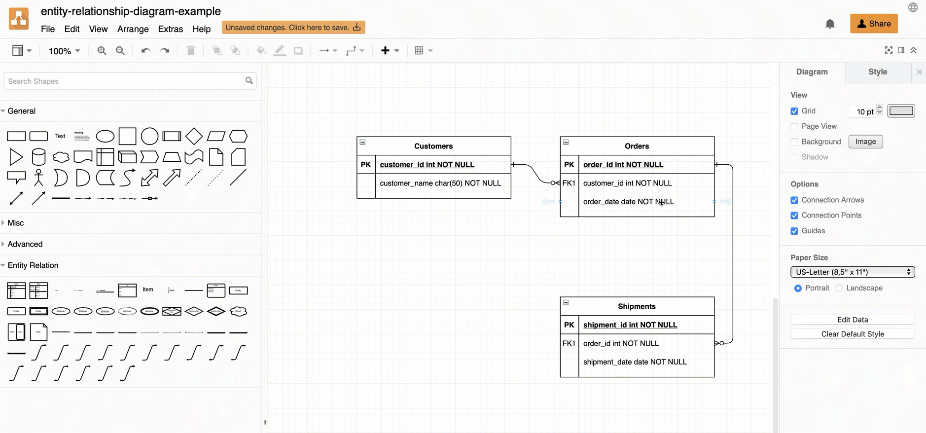 Add new rows to entity tables in an ER model in draw.io many different ways