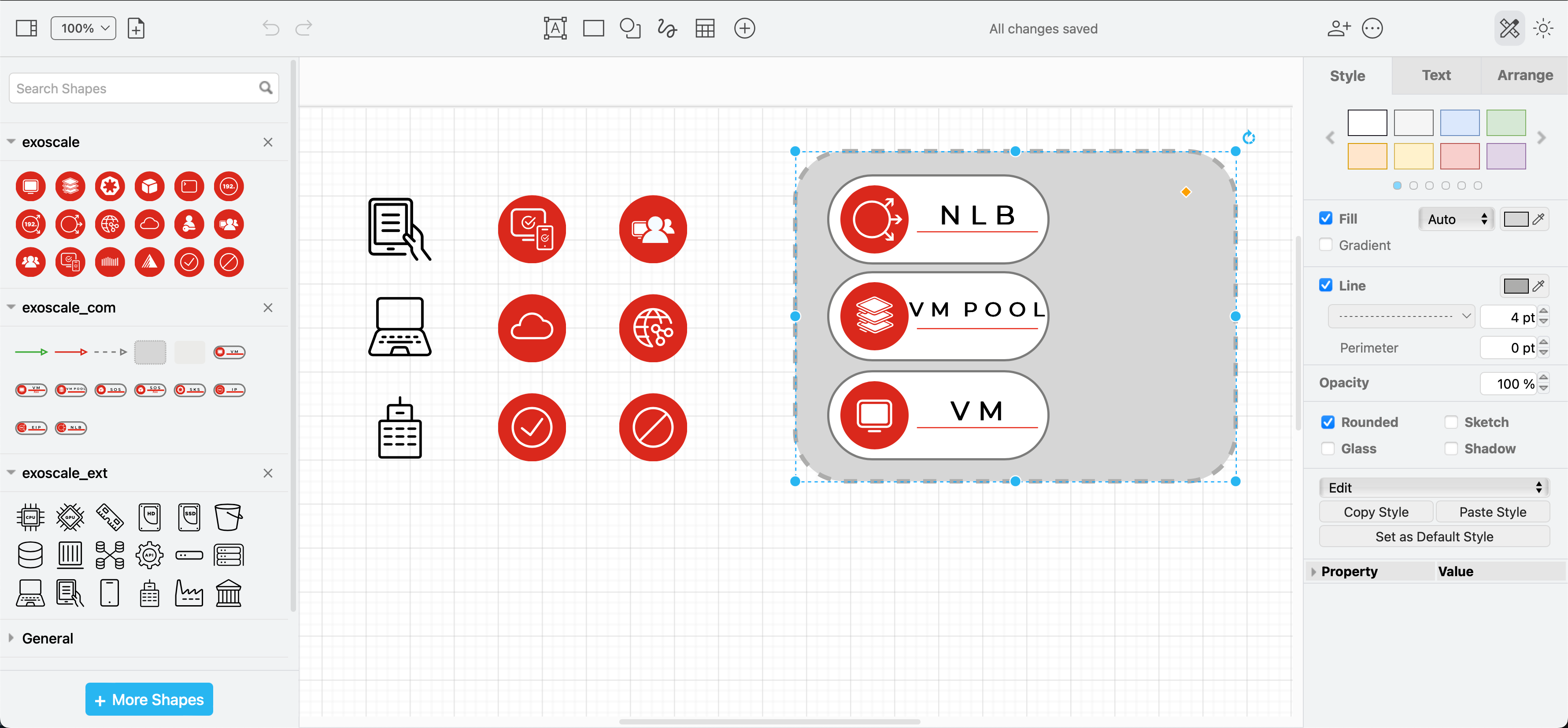 Exoscale has provided custom libraries on GitHub for infrastructure diagrams in draw.io