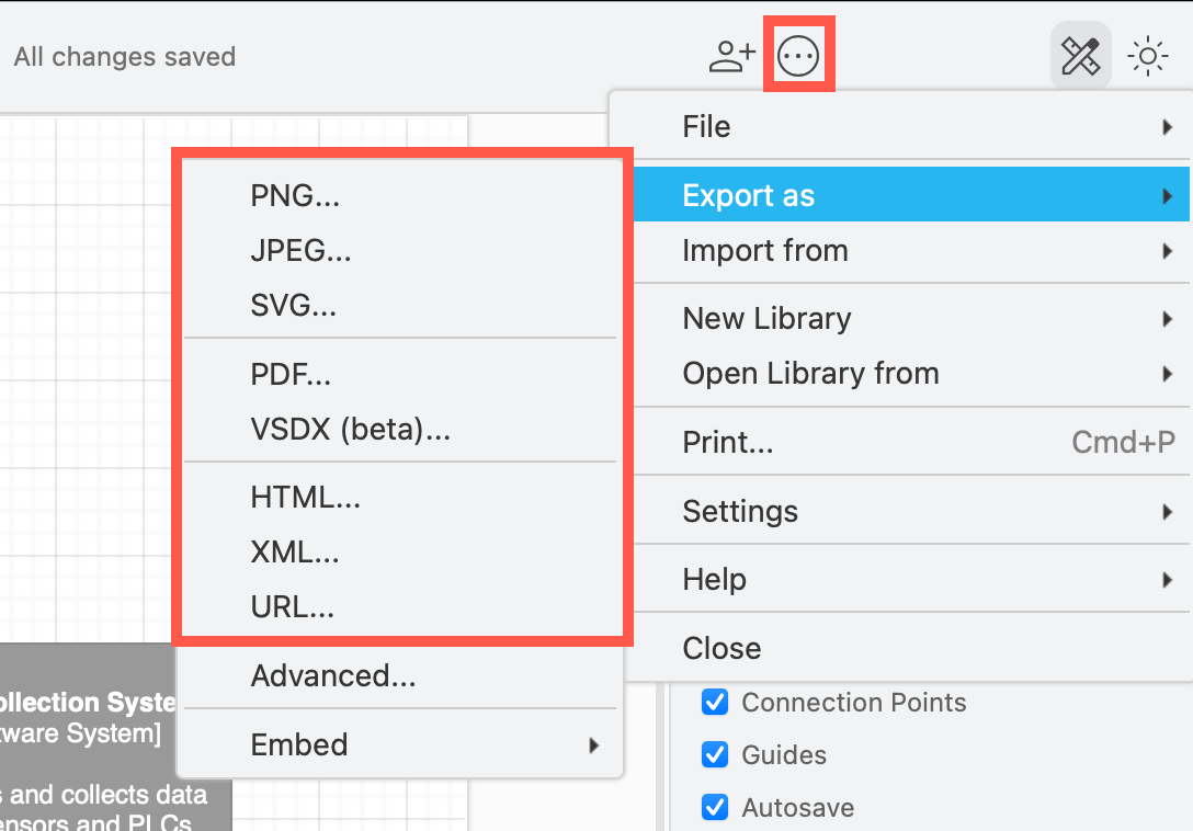 Export a diagram as view only from draw.io when exporting to PNG, SVG, HTML or PDF