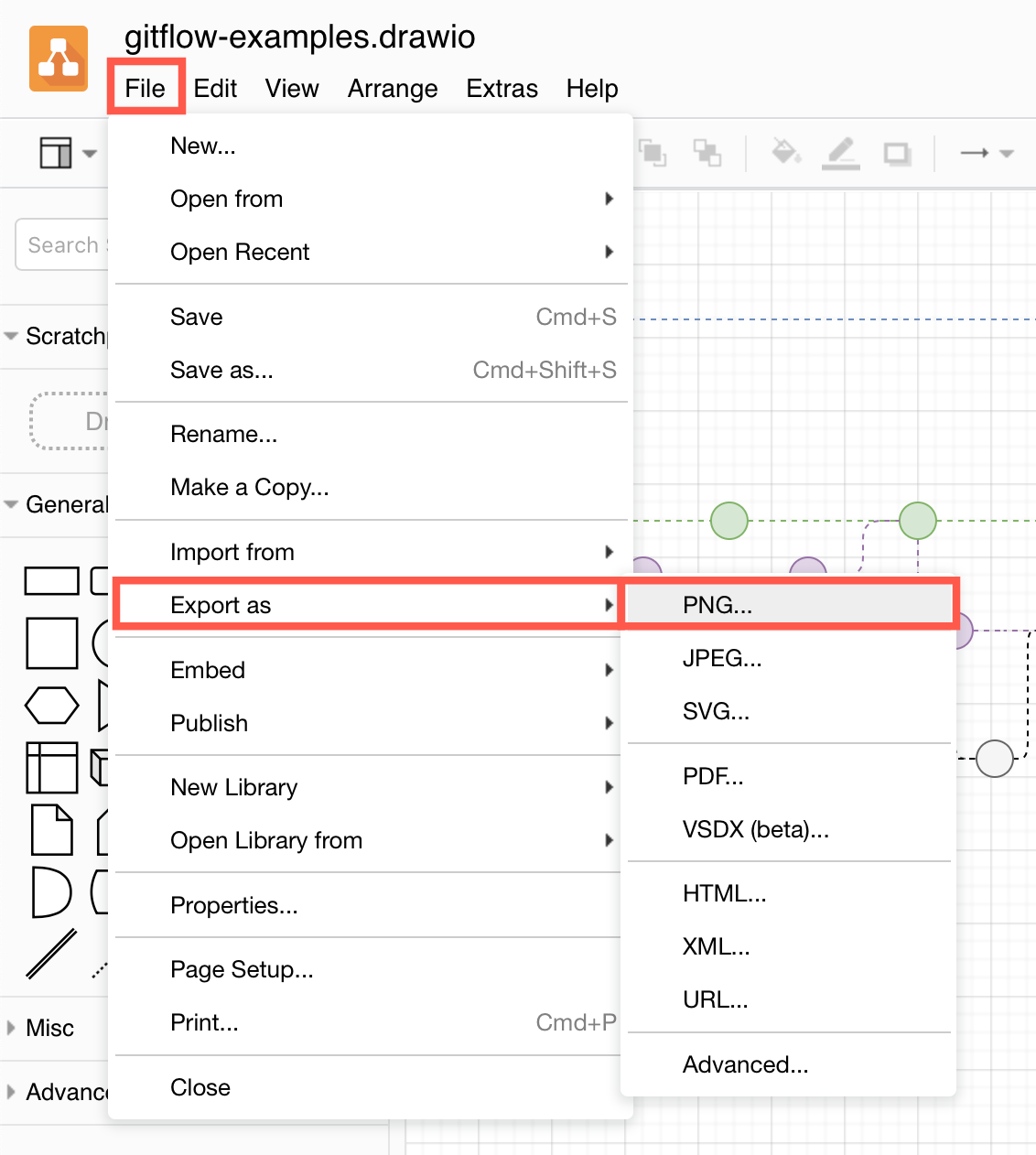 Export a diagram as a PNG from draw.io