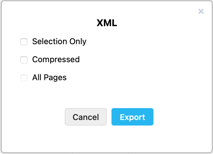 Choose the export settings when exporting a diagram as an XML file