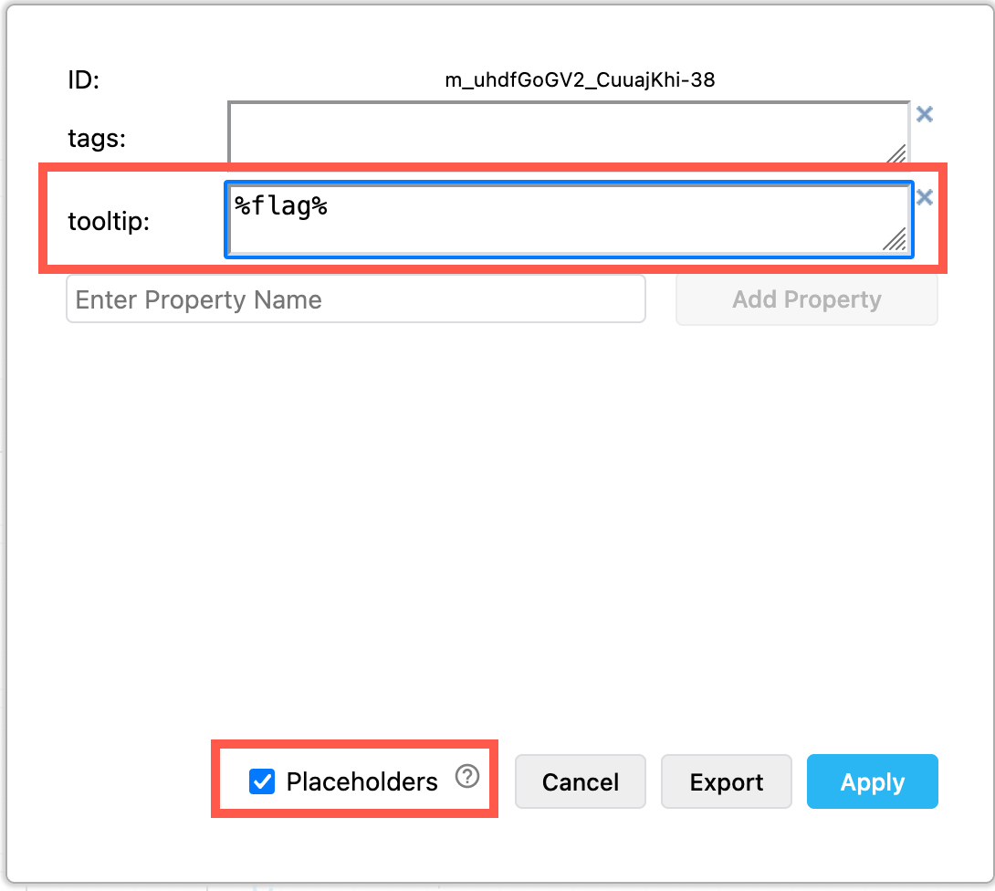 Add placeholders to shape properties to have labels and tooltips update automatically