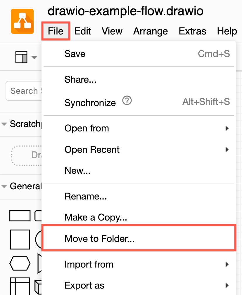 Select File > Rename from the menu to rename a diagram file in Google Drive