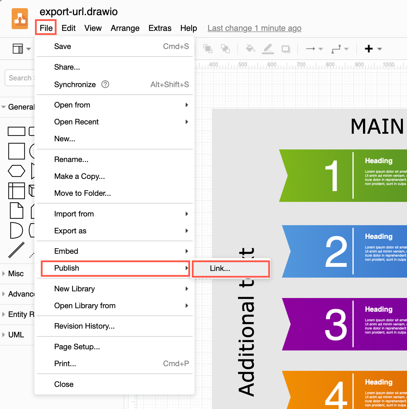 Select File > Publish > Link to publicly publish your diagram as a link