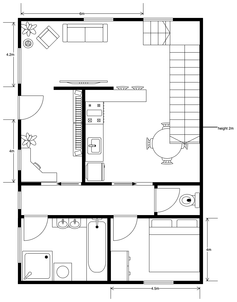 A ground floor apartment floorplan created in draw.io